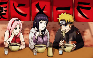 Naruto And Hinata With Sakura Eating Ramen Wallpaper