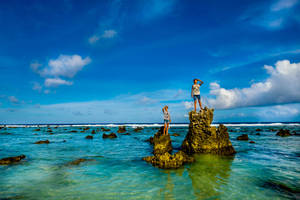 Nauru Islanders On Rocks Wallpaper