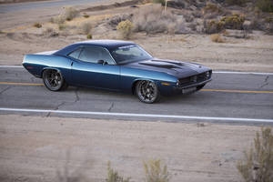 Navy Blue 1970 Plymouth Cuda Model Wallpaper