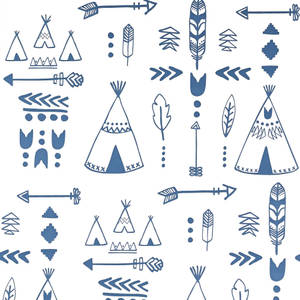 Navy Blue Tribal White Pattern Wallpaper