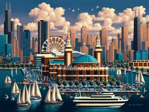 Navy Pier Chicago Artwork Boats Wallpaper