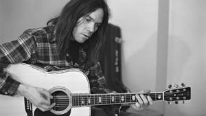 Neil Young Acoustic Guitar Black And White Wallpaper