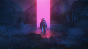 Neon Aesthetic Astronaut On Lake Wallpaper