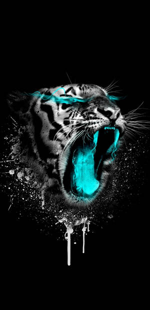 Neon Blue Angry Tiger Wallpaper