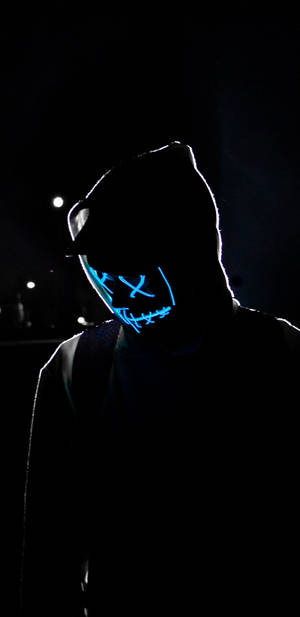 Neon Blue Hacker Mask Wallpaper