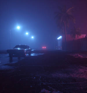 Neon Car And Fog Wallpaper