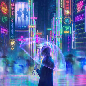 Neon City Lights Anime Ipad Wallpaper