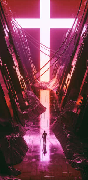 Neon Cross Man Walking Wallpaper