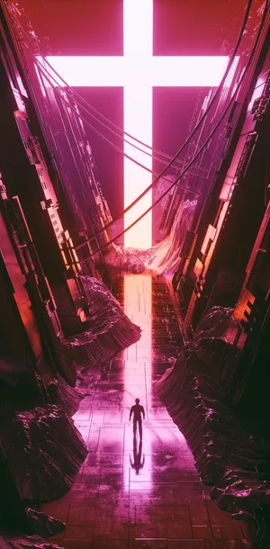 Neon Cross Man Walking Wallpaper