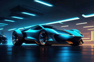 Neon Infused Lamborghini In Futuristic Garage Wallpaper
