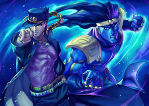 Neon Jotaro Kujo And Star Platinum Wallpaper
