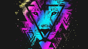 Neon Light Triangle Lion Head Wallpaper