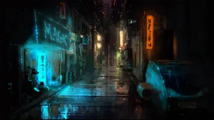 Neon Lights Illuminate The Cyberpunk Streets Of Tokyo Wallpaper