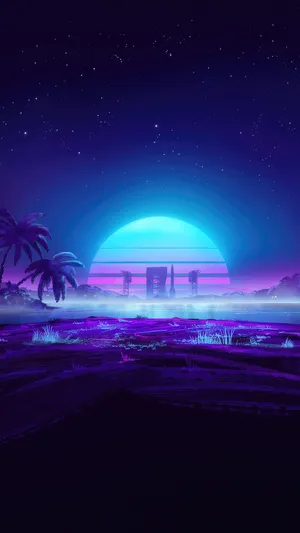 Neon Nature Futuristic Landscape Wallpaper