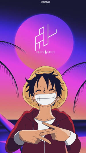 Neon Pink And Blue Luffy Aesthetic Wallpaper