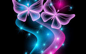 Neon Pink And Blue Night Butterfly Wallpaper