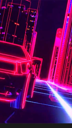 Neon Pink Car In Retro City Wallpaper