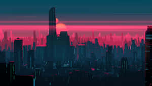 Neon Pink City Digital Art Wallpaper