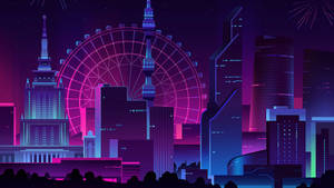 Neon Purple 4k City Ferris Wheel Wallpaper