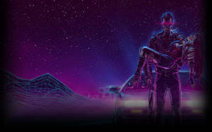 Neon Purple Aesthetic Wireframe Cyberpunk Wallpaper