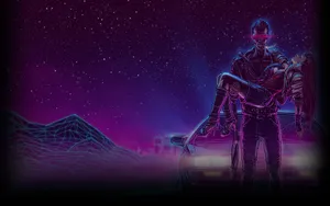 Neon Purple Aesthetic Wireframe Cyberpunk Wallpaper