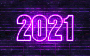 Neon Purple Happy New Year 2021 Greeting Wallpaper