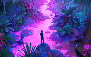 Neon Purple Jungle Graphic Art Wallpaper