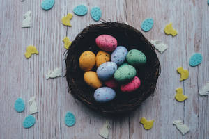 Nest Of Colorful Easter Quail Eggs Wallpaper
