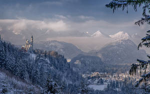 Neuschwanstein Castle Winter Mountains Horizon Wallpaper