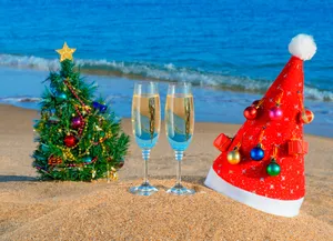 New Year Holiday Beach Theme Wallpaper