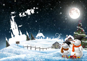 New Year's Snowman, Castle And Santa Claus Wallpaper