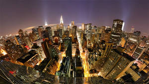 New York City Night Fisheye View Wallpaper