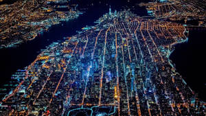 New York City Night View Drone Shot Wallpaper