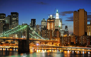New York Hd Brooklyn Bridge Green Lights Wallpaper