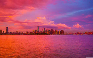 New York Hd Pink Hudson River Wallpaper