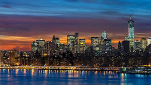 New York Hd Skyline At Night Wallpaper