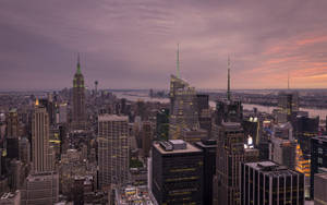 New York Hd Under Soft Lilac Sky Wallpaper