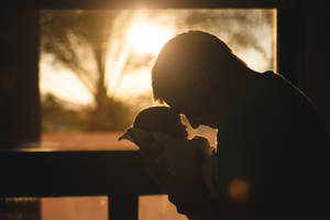 Newborn Baby Girl Father Sunset Wallpaper