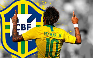 Neymar 4k With Big Cbf Logo Wallpaper