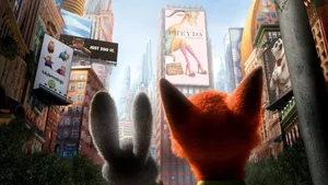 Nick Wilde Overlooking Zootopia Cityscape Wallpaper
