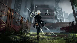 Nier Automata 2b In Rooftop Wallpaper
