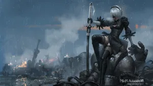 Nier Automata 2b In The Rain Wallpaper