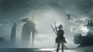 Nier Automata 2b With Cloudy Sky Wallpaper