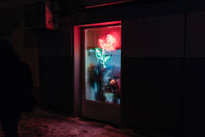 Night Aesthetic Rose Neon Sign Wallpaper