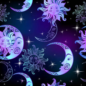 Night Sun, Moon, And Stars Wallpaper