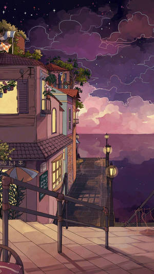 Night Time Aesthetic Anime Scenery Wallpaper