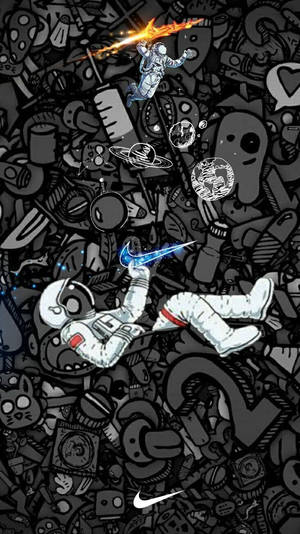 Nike Graffiti Astronaut Black Doodles Wallpaper