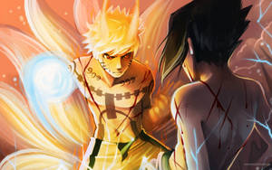Nine-tailed Naruto And Sasuke Battle Wallpaper