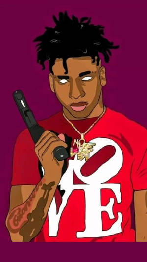 Nle Choppa Showing His Signature Sound With A Cartoonized Artwork. Wallpaper