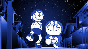 Nobita And Doraemon Walking In The Night Wallpaper